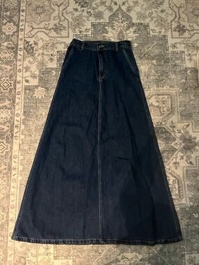 Dark Wash A-Line Denim Maxi Skirt